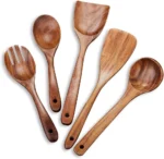 Handcrafted wooden kitchen utensil set, durable, eco-friendly, heat-resistant, smooth finish, safe for non-stick cookware, perfect for cooking, serving, and everyday use.