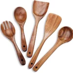Handcrafted wooden kitchen utensil set, durable, eco-friendly, heat-resistant, smooth finish, safe for non-stick cookware, perfect for cooking, serving, and everyday use.