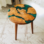 Handmade Olive Wood Epoxy Coffee Table: Live Edge Side Table