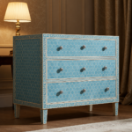 Blue Honeycomb Pattern Wooden 3-Drawer Chest | Luxury Handmade Chest of Drawer