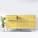 Bone Inlay Buffet | Yellow Geometric Chest Of Drawer |