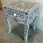 Bone inlay floral bedside Bone and black