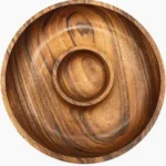 Acacia Wood Chip and Dip Specialty Salsa Bowl Plate Tray 10' D x 1.5" Thick (Brown)