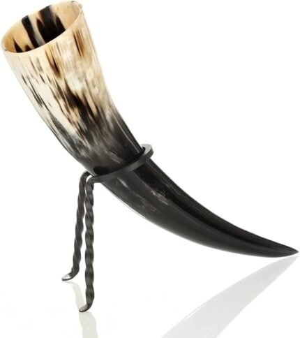 Name: Premium Viking Buffalo Horn Drinking Mug with Iron Stand