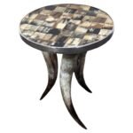 Luxury Checkerboard Buffalo Horn Accent Side Table