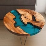 Round epoxy resin and wooden  coffee table,