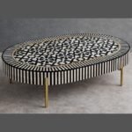 Luxury Mother of Pearl Inlay Coffee Table Round | Handmade Designer Living Room Furniture