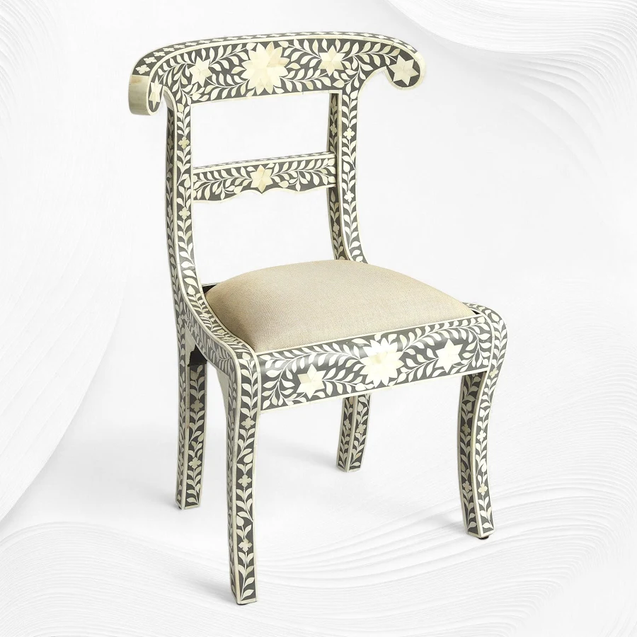 furniture 5 Bone Inlay Floral Chair Grey Bone Inlay - Image 1