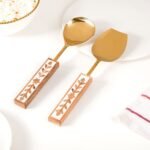 Set Of 2 Inlay resin and Wooden Serving Spoons Gold