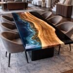 Walnut & Ocean Blue Epoxy Dining Table