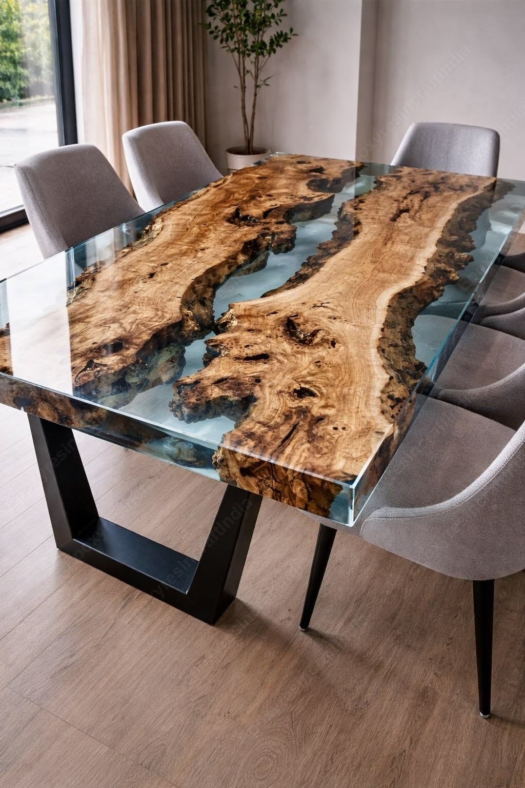 t2 resin and wooden dining table - Image 1